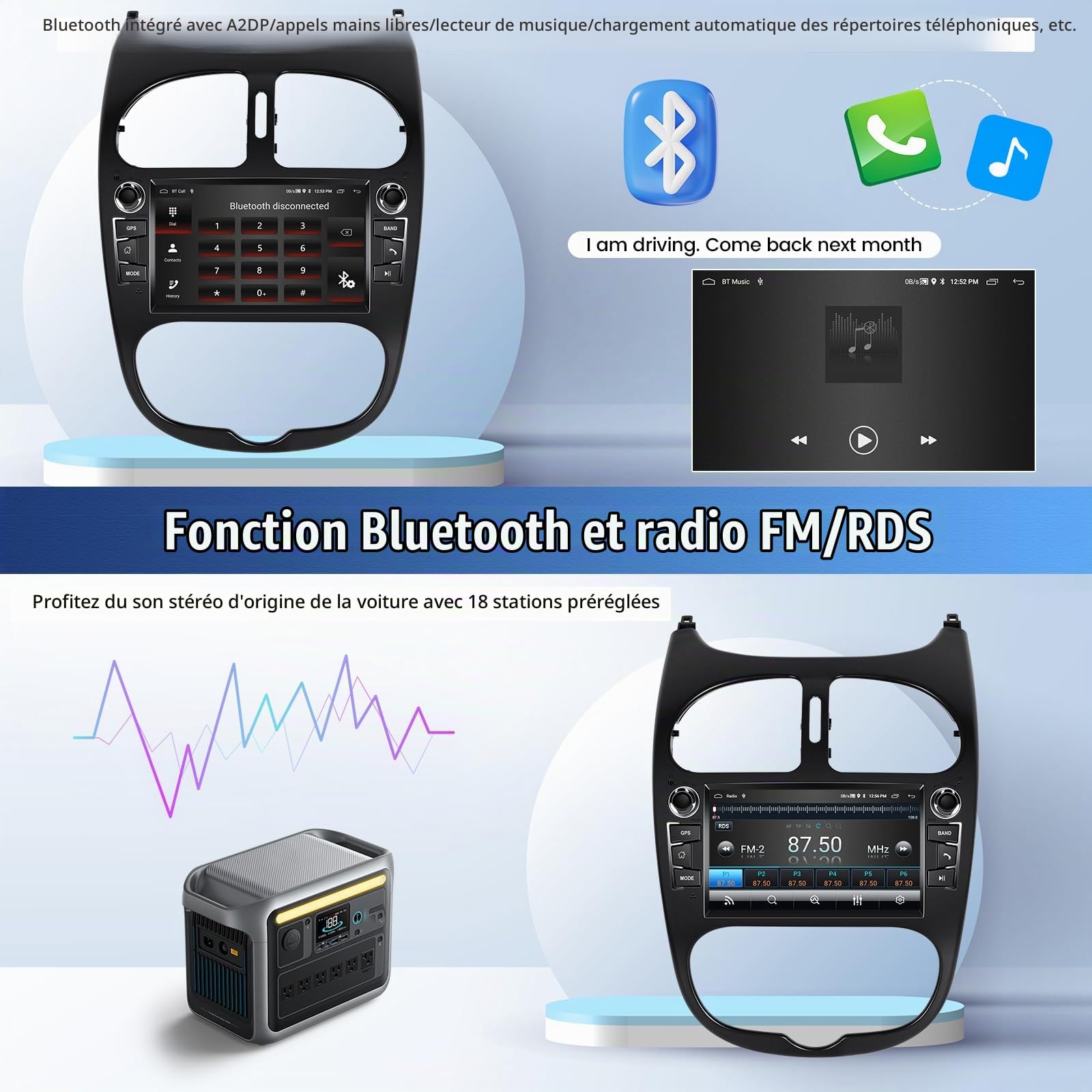 Android 15, 2G+64G CAMECHO Autoradio pour Peugeot 206 206CC 2002-2010 avec Carplay Android Auto, 7 Pouces Écran Tactile avec GPS Navi WiFi Mirror Link Bluetooth FM/RDS SWC Caméra de Recul