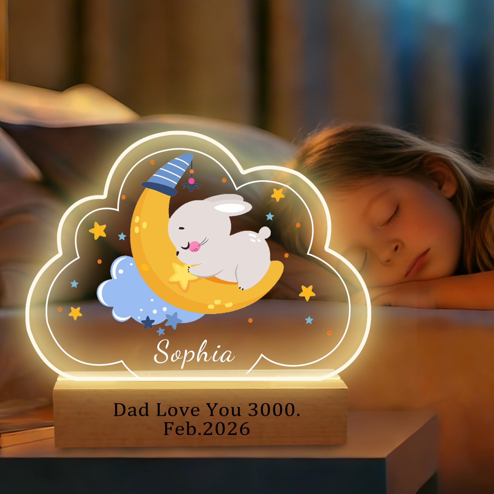 CHMMY Personalised Kids' Night Light, LED Sleep Aiding Night Light, Name Customizable Nursery Bedside Lamp, Cartoon Decorative Table Lamps, Gifts for Girl Boy Children Sleep Companion Lights