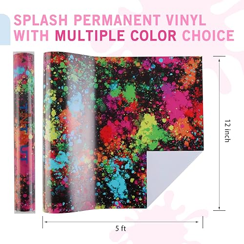 Miniatura 2 de Tintnut Splash - Rollo de vinilo permanente de 12 pulgadas x 5 pies, rollo adhesivo de acuarela Mutilcolor, vinilo adhesivo permanente con patrón