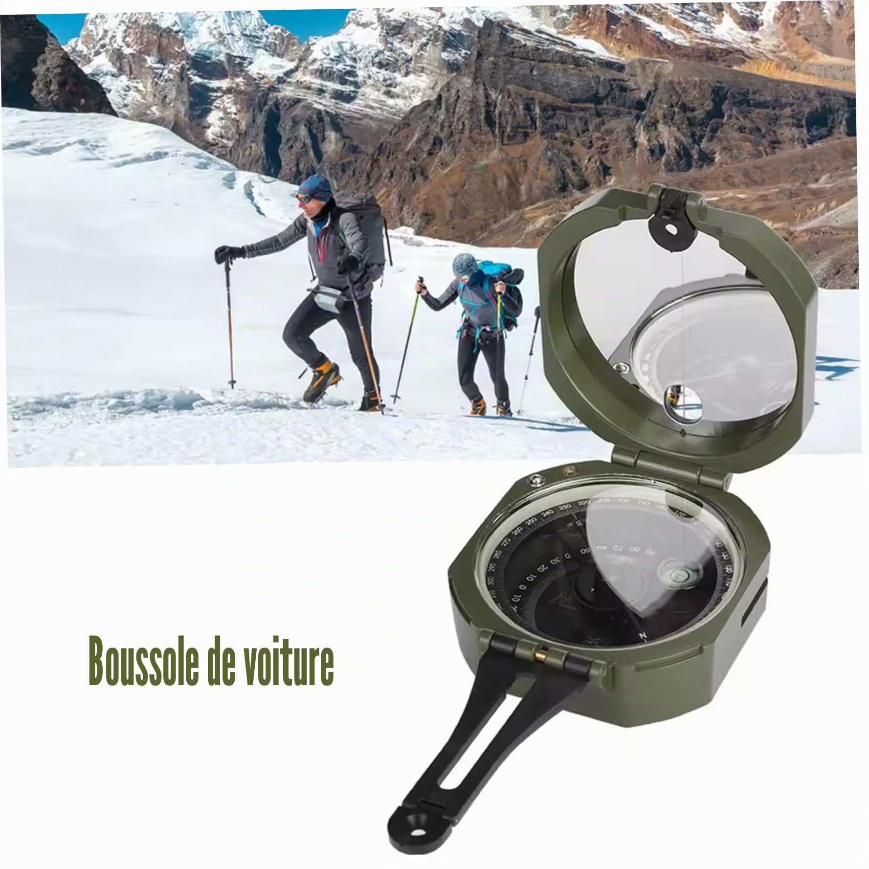 Boussole Militaire Haute Précision - Compas Multifonction Géologique Résistant à l'eau et aux Chocs, Idéal pour Activités de Plein Air, Couleur Vert Armée