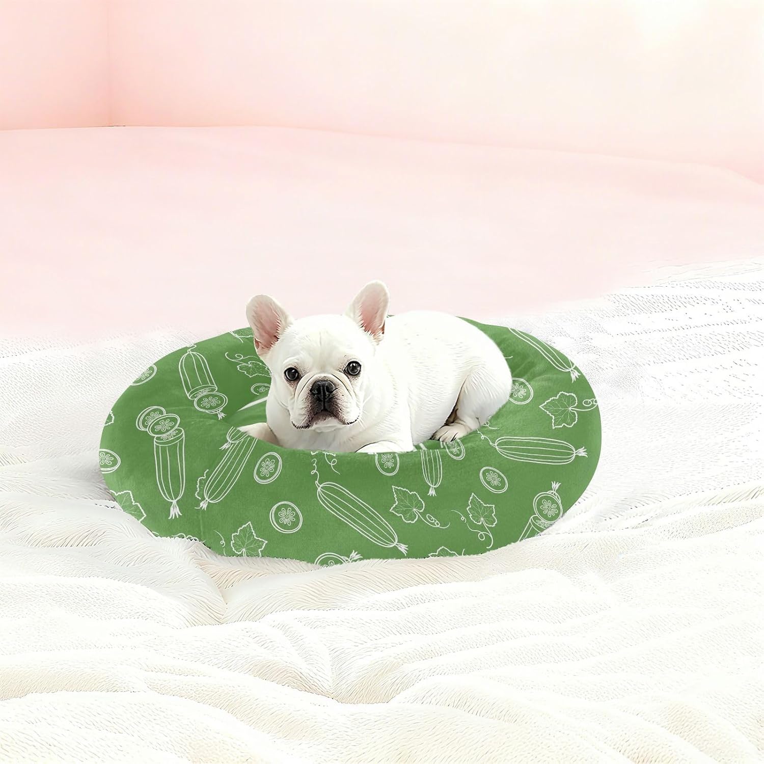 Garden Cucumber Green Pattern Dog Bed Donut Small Dog Beds Washable Cat Pet Bed Cozy Puppy Beds for Winter Indoor Pets Sleeping,M