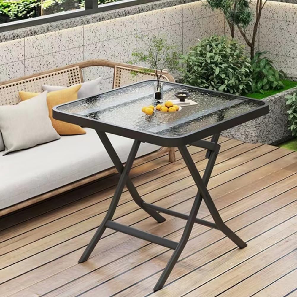 BAKAJI Tavolino Pieghevole da Esterno e Interno con Struttura Nera e Piano in Vetro, Tavolo Salvaspazio Richiudibile Ideale per Bar, Ristoranti, Balcone, Giardino, Terrazzo, 60 x 60 x 71 cm (Quadrato)