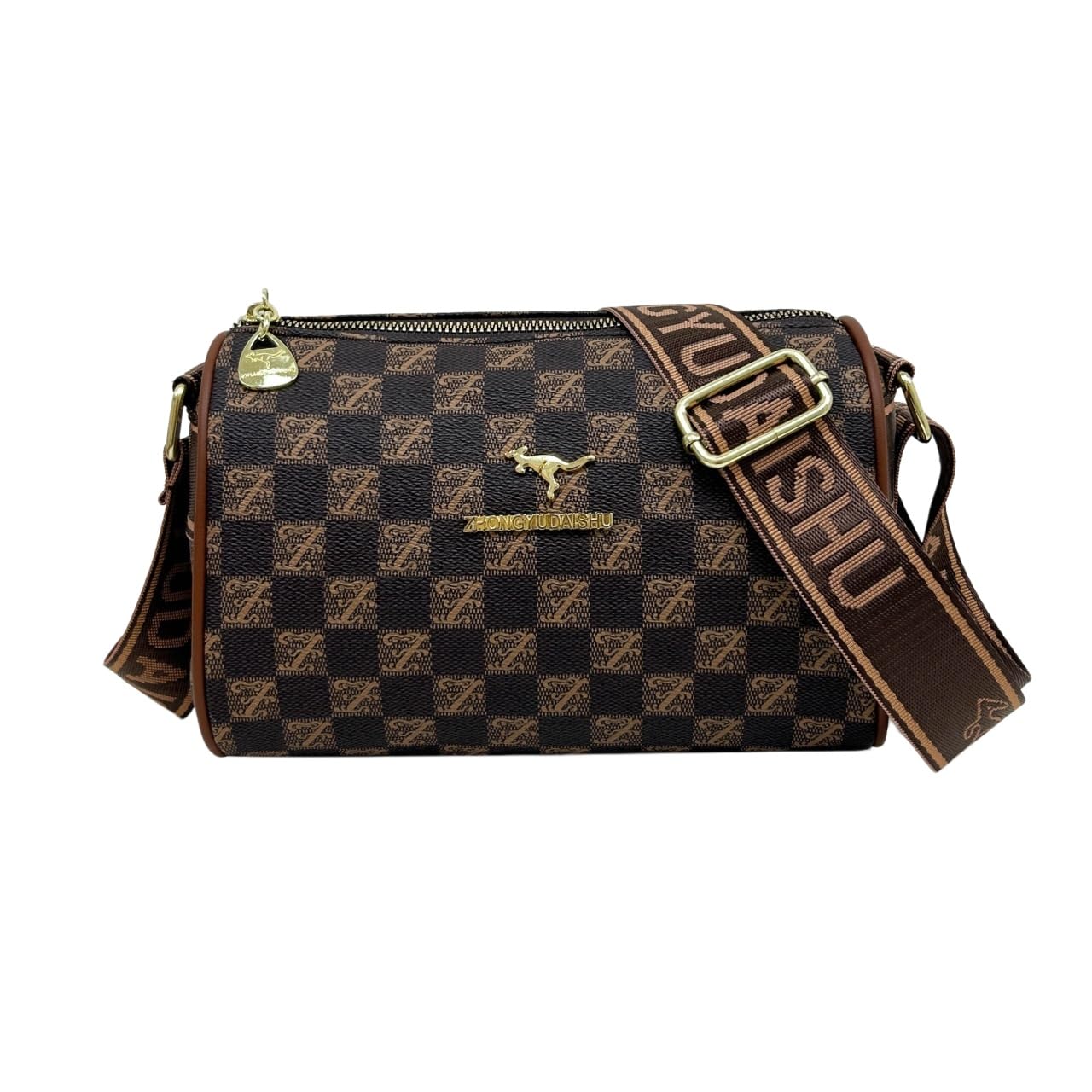 Bolso estilo almohada Boston con estampado de cuadros de diseño sofisticado 8