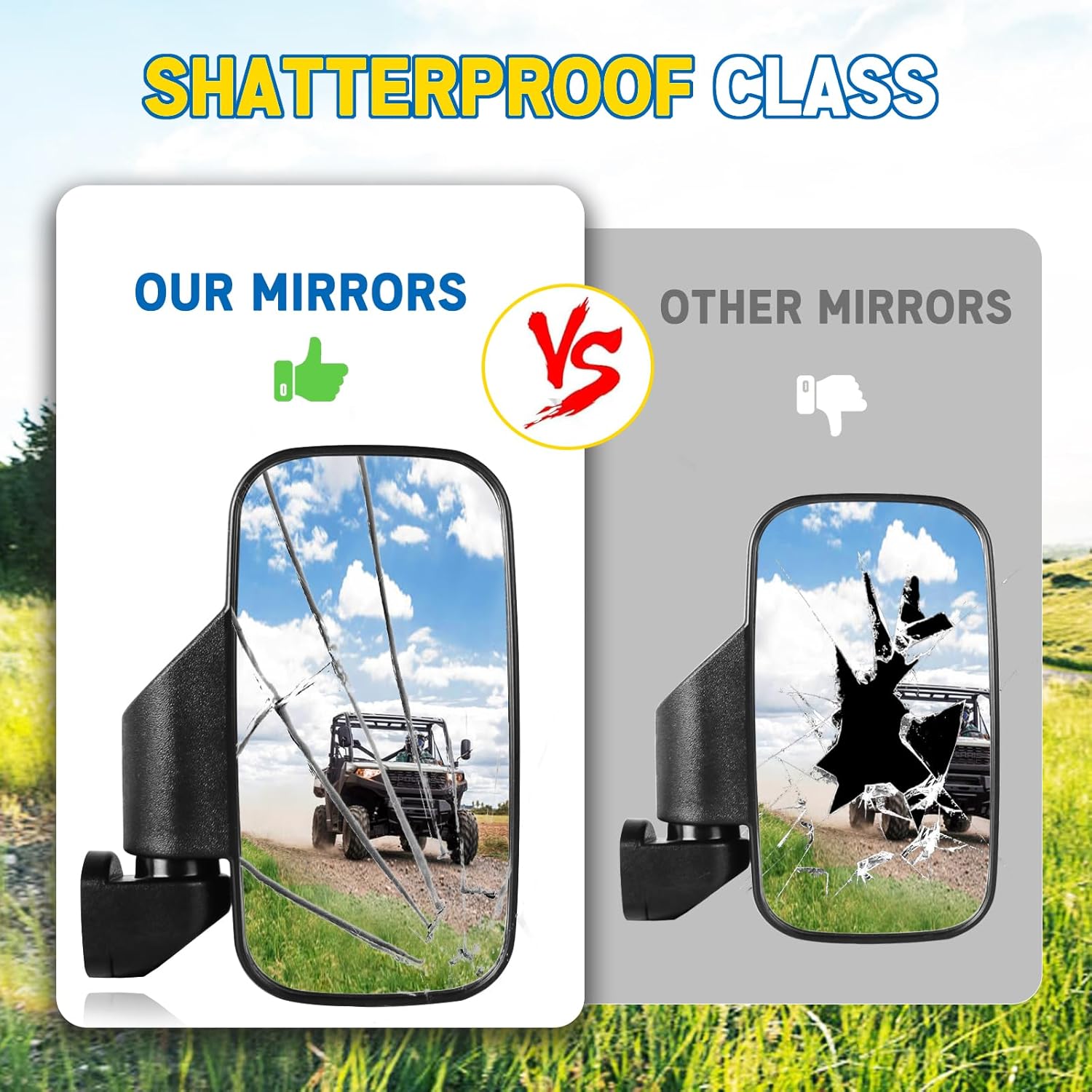 UTV Rear Side View Mirrors Compatible with 2015+ Polaris Ranger 570 900 XP 1000/Can-Am Defender Pro-Fit Cage Breakaway Side Mirrors - (Driver and Passenger Side)