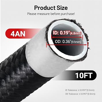 EVIL ENERGY 4AN PTFE Fuel Line Kit 10FT, AN4 E85 Nylon Braided PTFE Fuel Hose Line Kit Black Hose