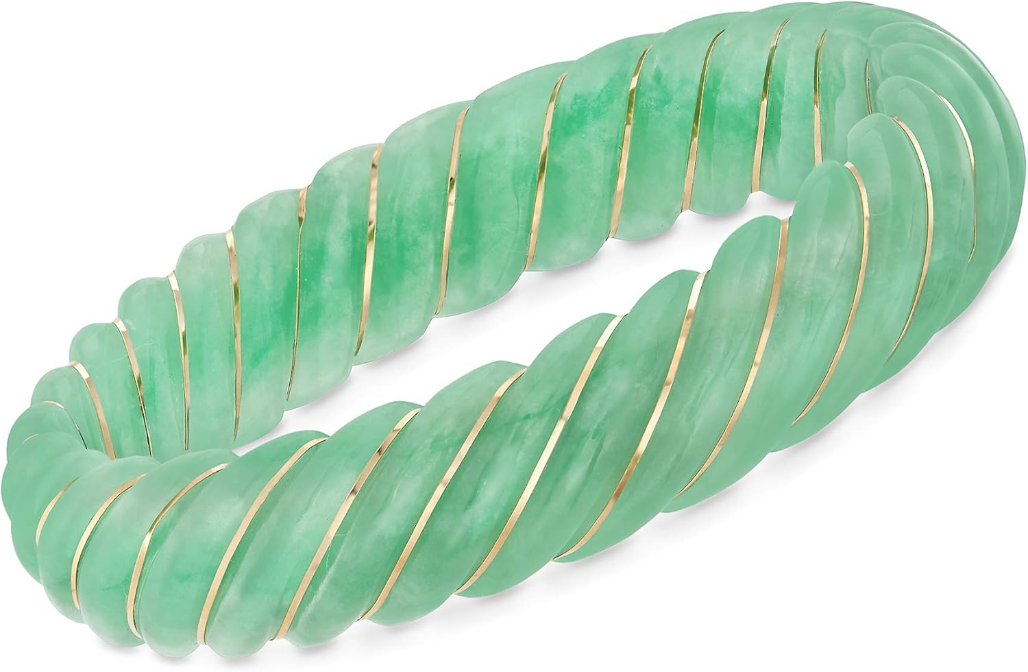 Ross-Simons Carved Jade Bangle Bracelet With 14kt Yellow Gold