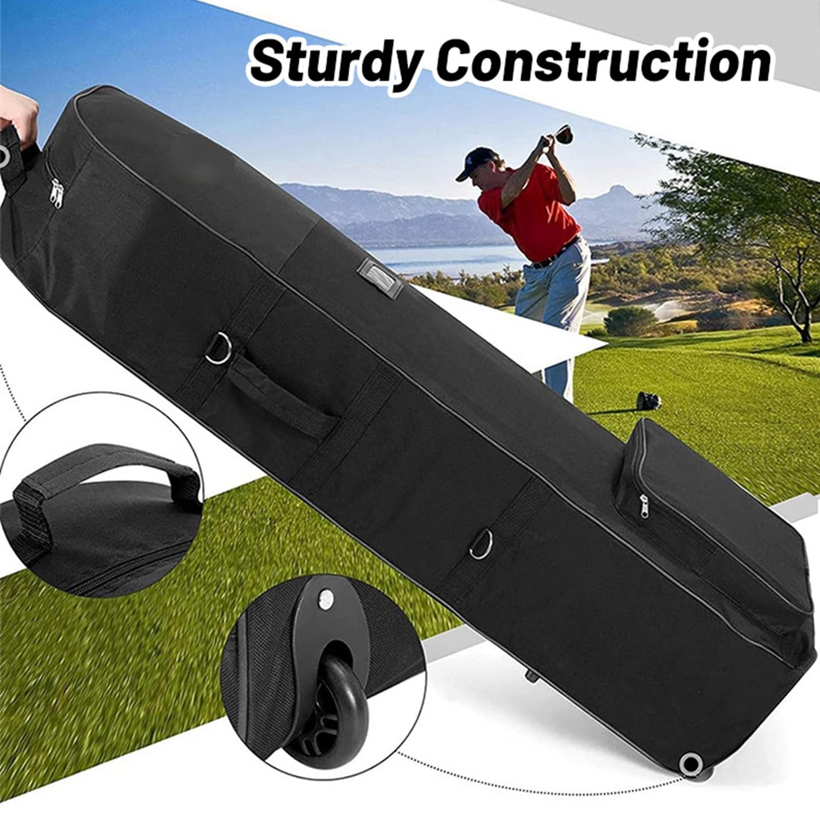 Bolsa de Viaje para Palos con Ruedas, Bolsa Plegable y Portátil de Nailon para Palos de Golf, Interior Espacioso
