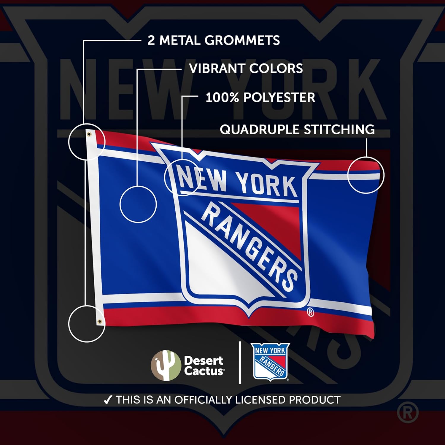 Desert Cactus New York Rangers Flag NHL 100% Polyester Indoor Outdoor 3x5 feet National Hockey League Team Flags NY (Flag B) - Image 4