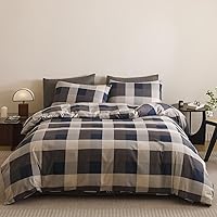 Vista 294 de Luxlovery - Juego de edredón azul neblina, tamaño matrimonial, minimalista, azul polvoriento, edredones de algodón suaves y transpirables, azul