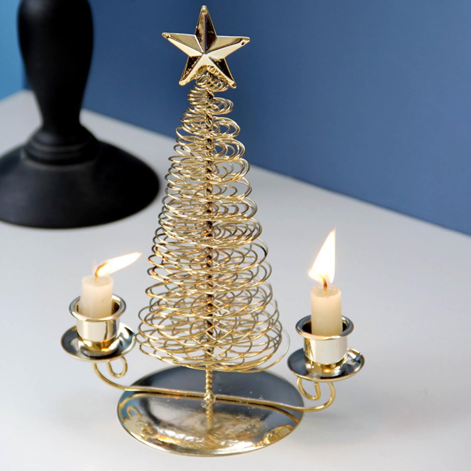 Set of 3 Metal Christmas Pine Tree Candleholder Holiday Seasonal Decorative Piece Easy Cleaning Home Celebration Accent Christmas Metal Pine Tree Candle Holders