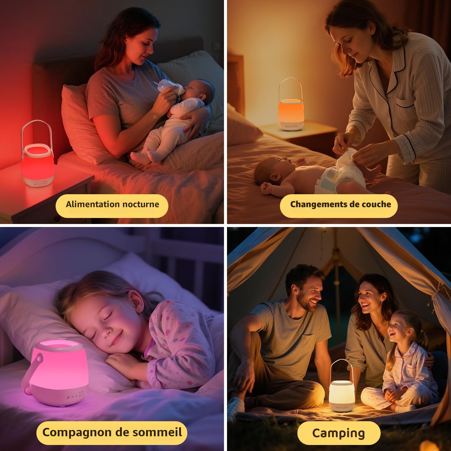 One Fire Veilleuse d'allaitement pour bébé à intensité variable, machine à bruit blanc avec 12 sons, 16 couleurs + minuterie automatique, aide au sommeil pour bébés et enfants