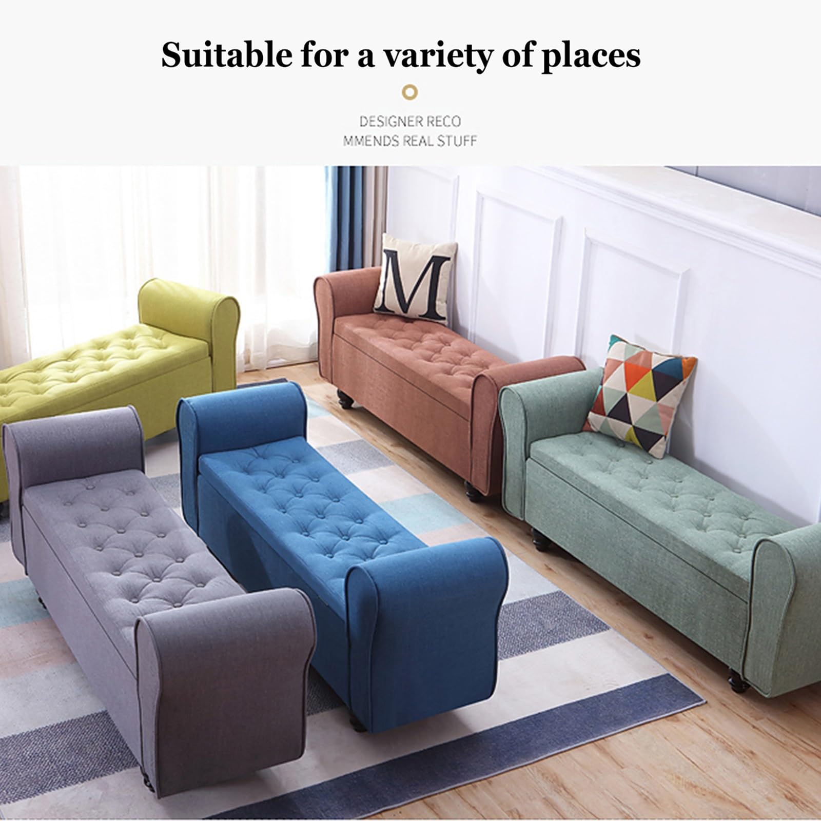 Banc Sto avec ottoman, pied de lit capitonné, coffre d'entrée rembourré cousu, pour chambre à coucher, salon, couloir (140 cm)