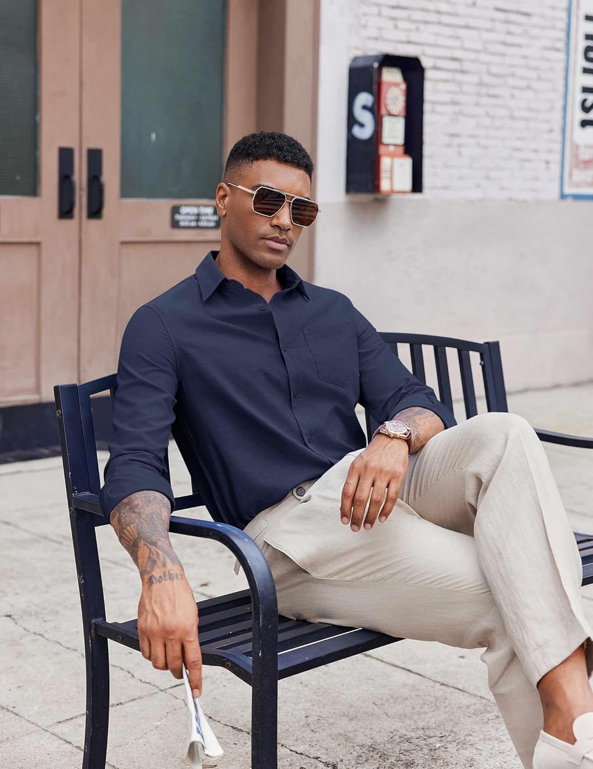 COOFANDY Mens Oxford Shirt Long Sleeve Casual Button Down Shirts Soild Dress Shirts with Pocket - Image 2