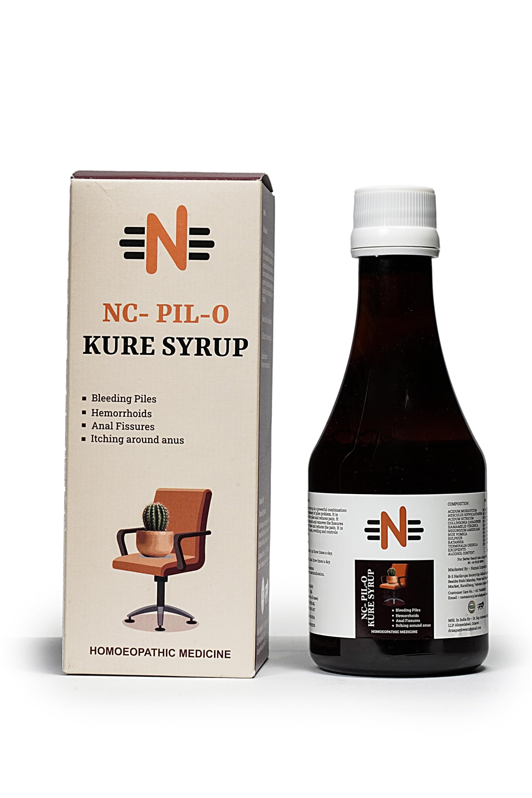 NC-Pil-O Kure Syrup for Hemorrhoids & Bleeding Piles Relief | Reduces Pain, Itching & Swelling | Supports Natural Healing | Piles Syrup | GMP Certified Formula