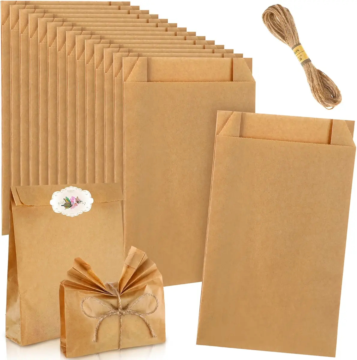 Fulmoon 50 Pieces Soap Paper Bags, 5&#39;&#39; x 8&#39;&#39; Kraft Paper Bags for Packaging Soap Wrappers with 394 Inch Jute Ropes for Soap Making Candy Lipstick Gift Crafts Merchandise Wedding Gift Bags (Brown)