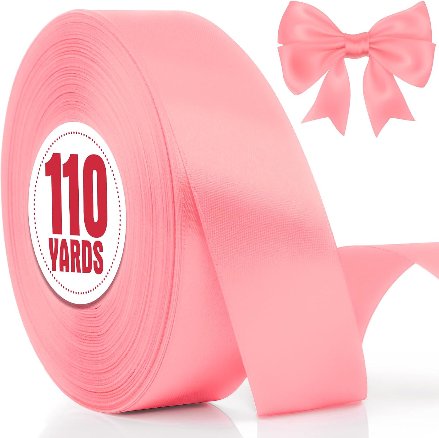 XSEINO 110 Yards Ribbon,1 1/2 Inch Pink Satin Ribbon for Flower Bouquet, Gift Wrapping, Ribbons for Crafts, Hair Bows Making, Wedding Party Decoration, Sewing, Invitation Cards, Christmas, Wreath