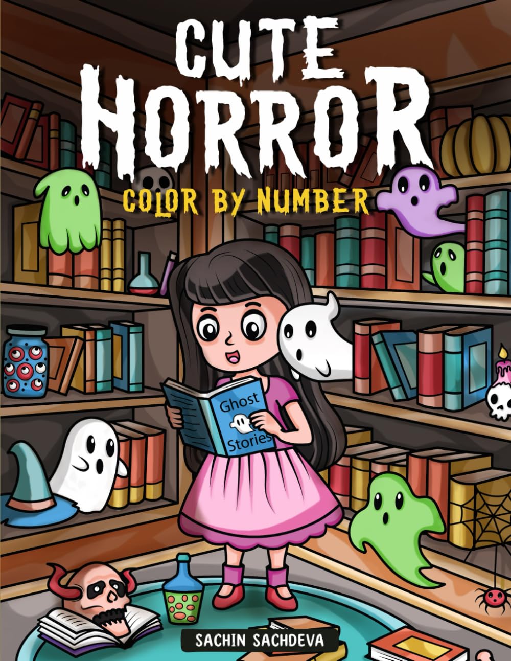 Cute Horror Color by Number: Halloween Coloring Book for Kids, Teens and Adults featuring ghosts, witches, zombies, monsters, and other spooky beings ... (Color by Number Coloring Book for Adults)