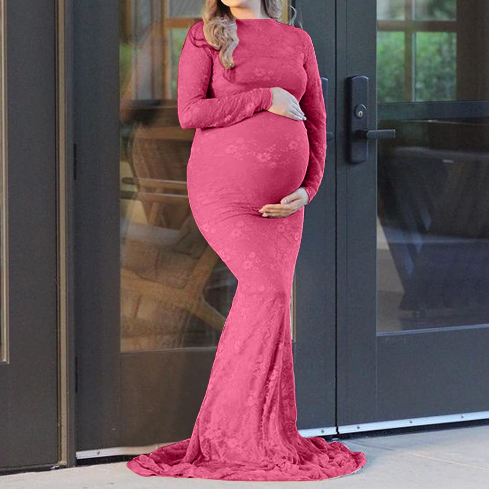 Generisch Abito da allattamento in pizzo per gravidanza, per servizi fotografici, con elastico in vita e accesso adatto all'allattamento, adatto per abbigliamento premaman da donna, taglie dalla S