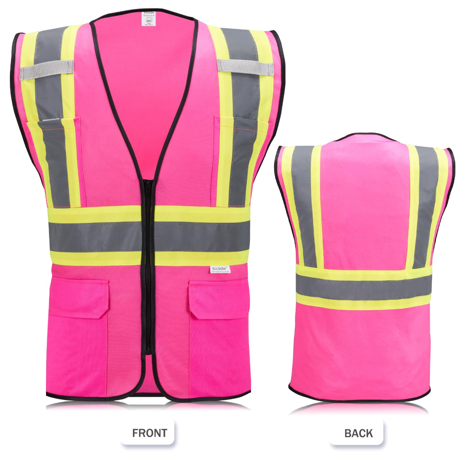 SULWZM High Visibility Reflective Safety Vest with Zipper