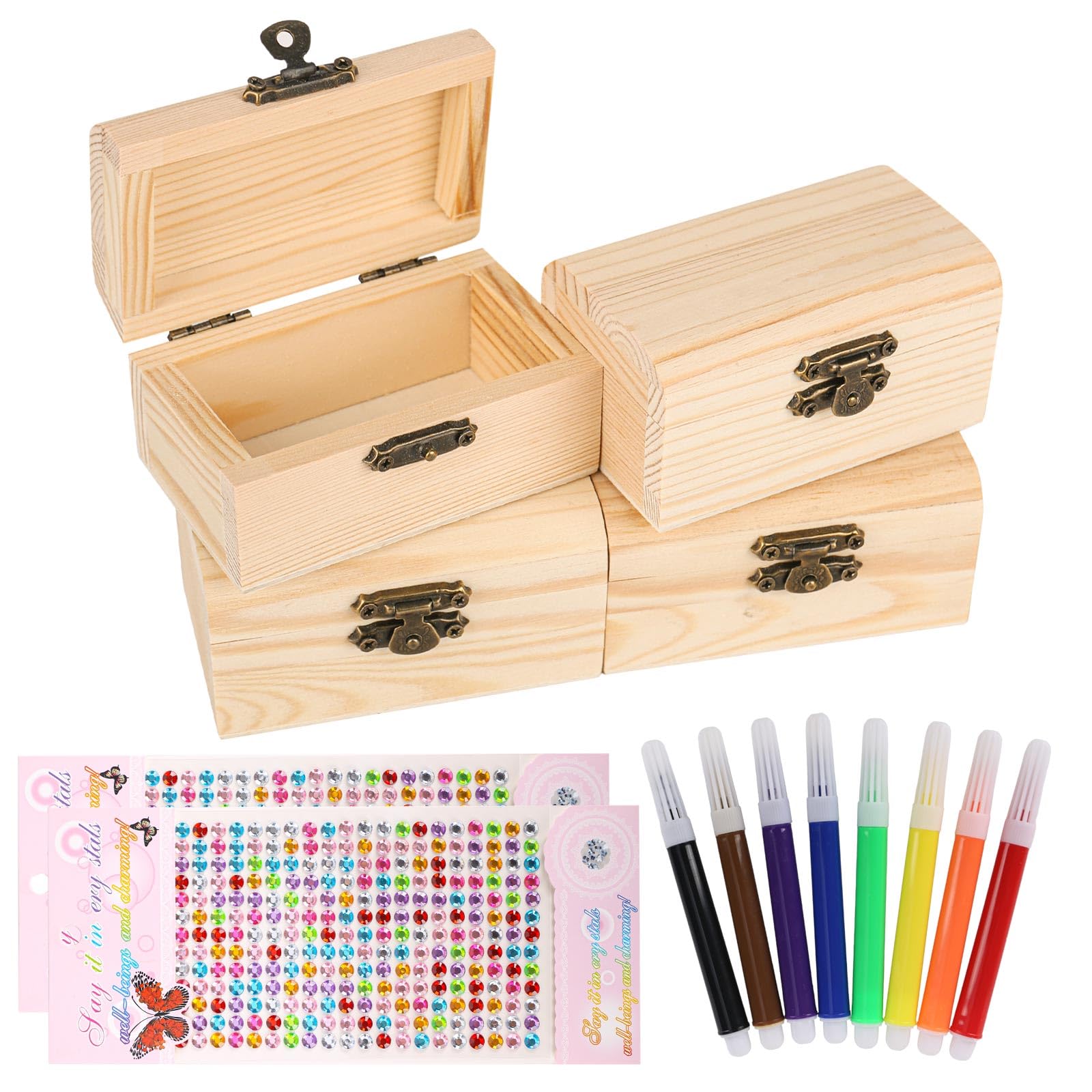 Molbory 6 Stuks Mini-Schatkist van Hout met Deksel, 3 x