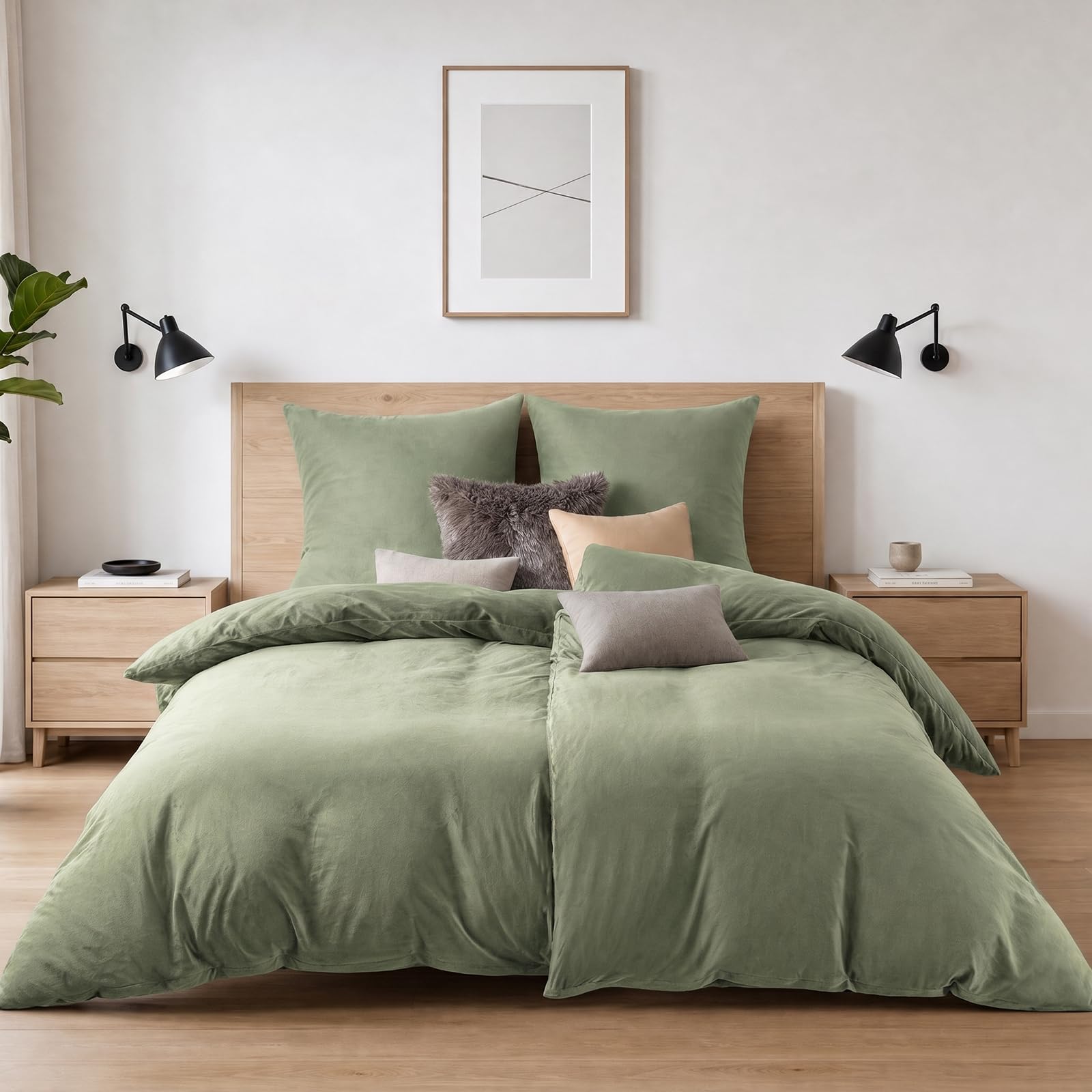 Soifox Winter Flanell Bettwäsche 135x200 4-teilig Salbeigrün 100% Polyester