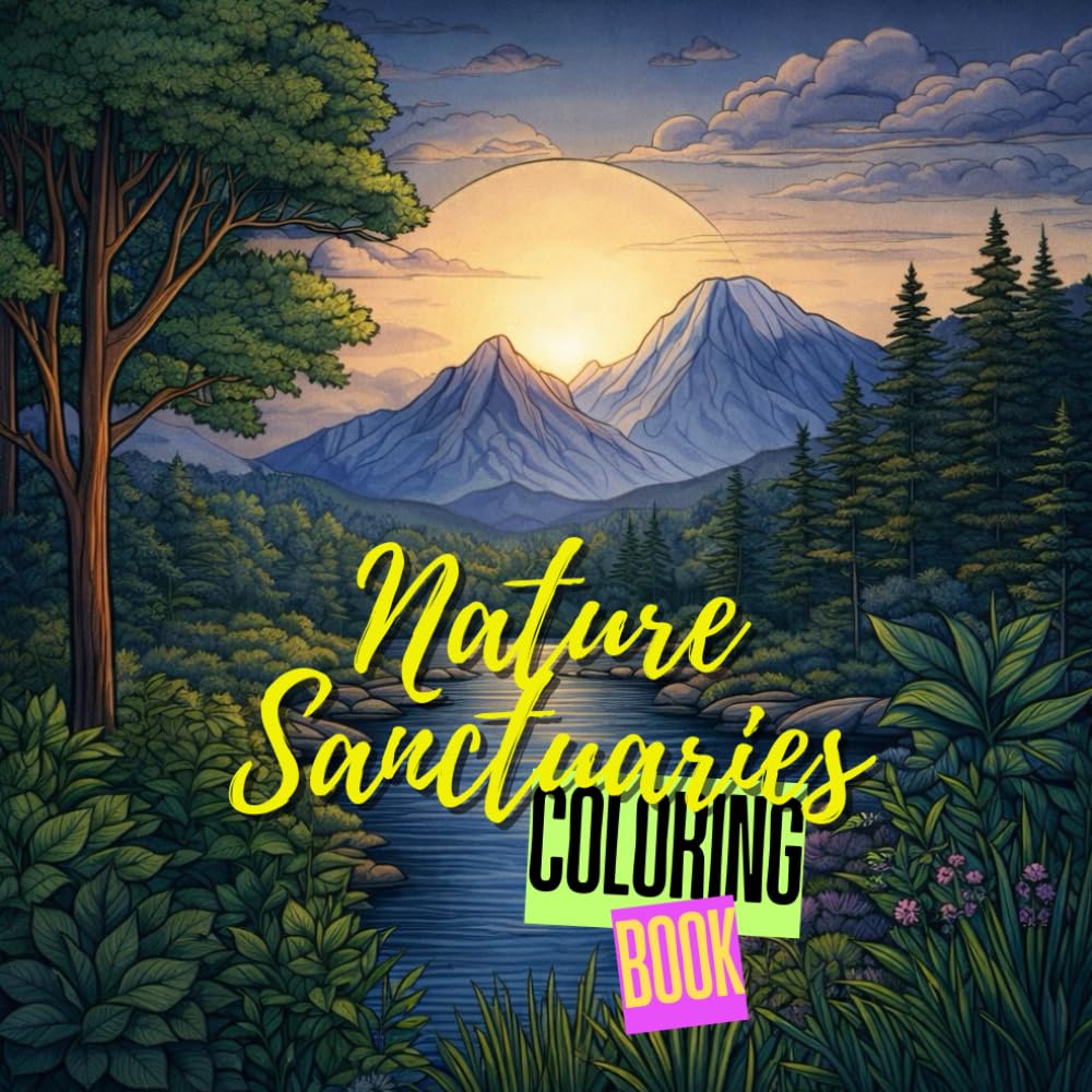 Nature Sanctuaries Coloring Book: Relaxing Gardens, Forests, and Floral Scenes to Color for Calm Focus and Stress Relief (Nature Coloring Books)