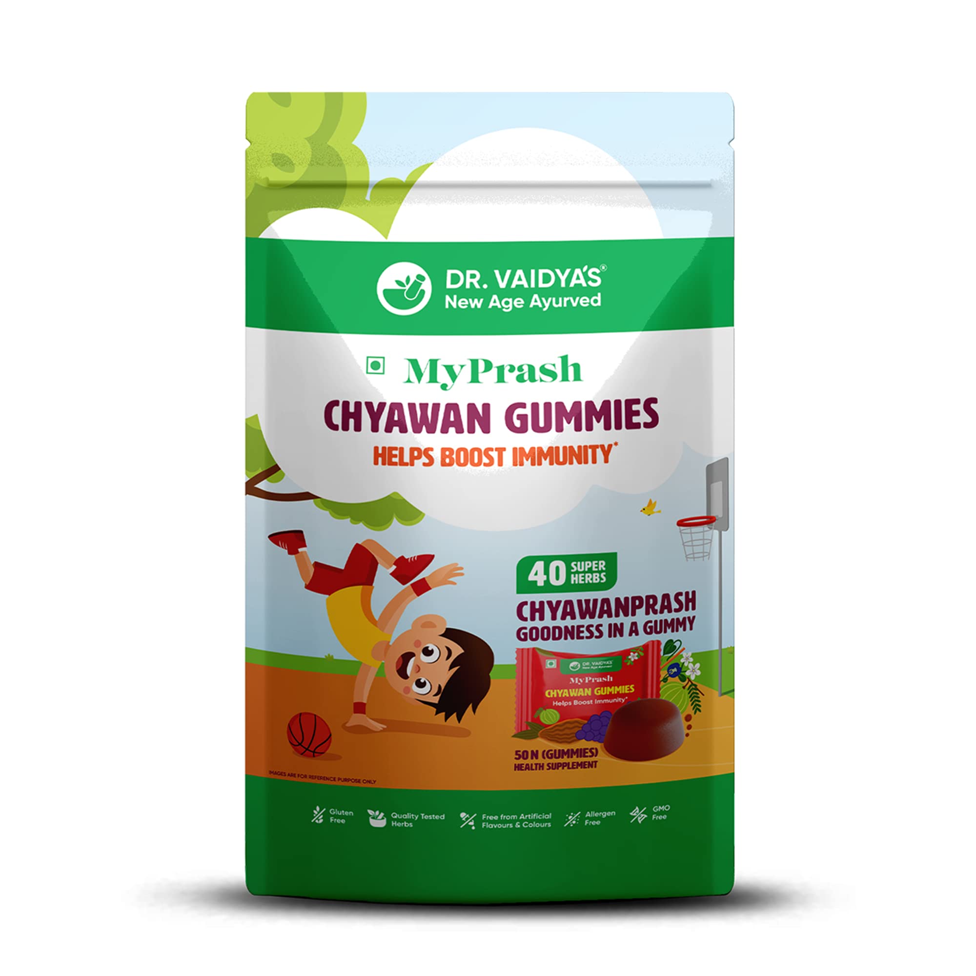 Dr. Vaidya's Chyawan Gummies | Goodness of Chyawanprash in a Gummy | Enriched with 40 Super Herbs | Perfect Immunity Booster for Kids | Safe & Natural Ingredients | (50 Gummies Each) Pack of 1