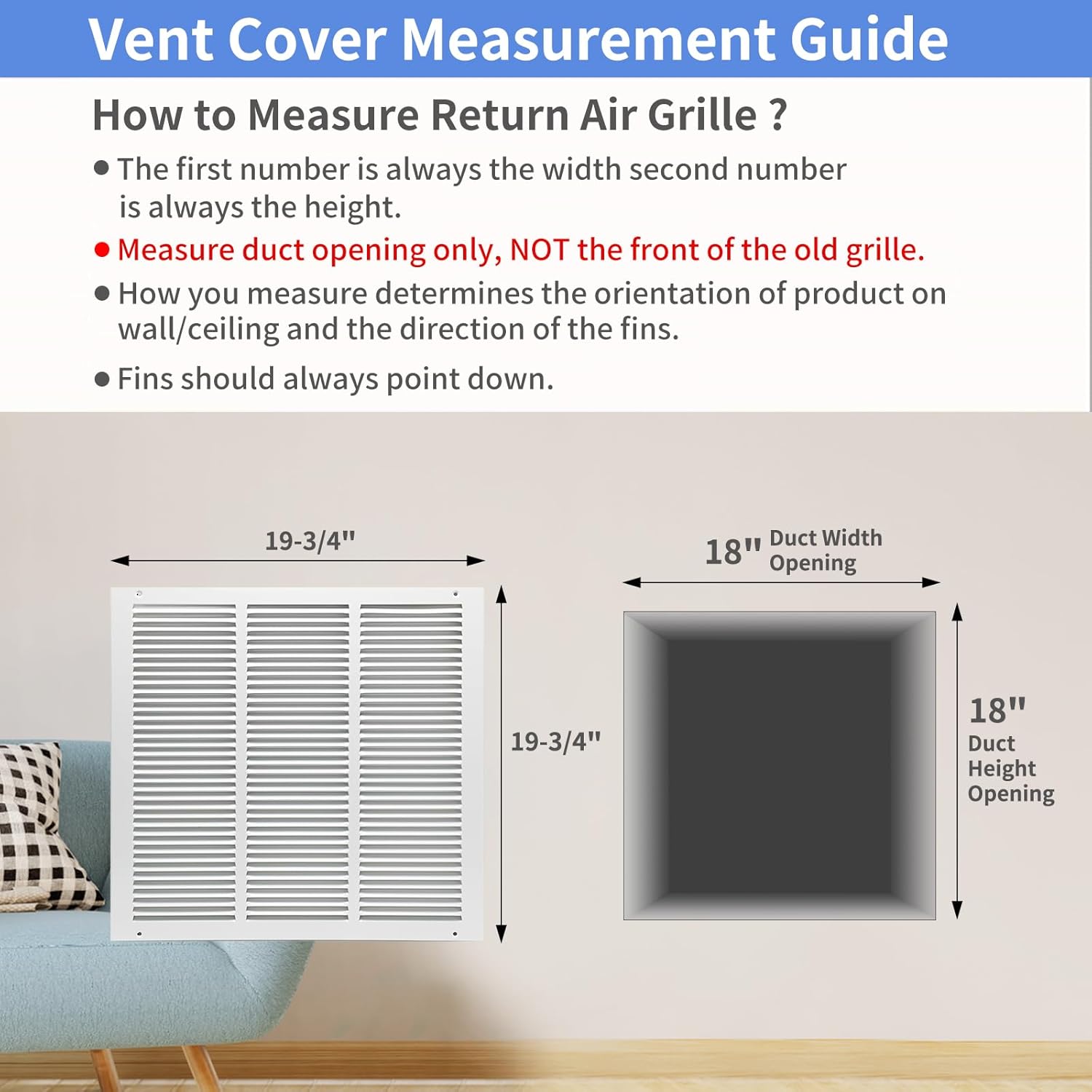Howeall 18"W x 18"H [Duct Opening Size] Steel Return Air Grille, Air Return Vent Cover for Ceiling and Sidewall - HVAC Air Vent Covers - [Outer Dimensions: 19.75"W x 19.75"H]