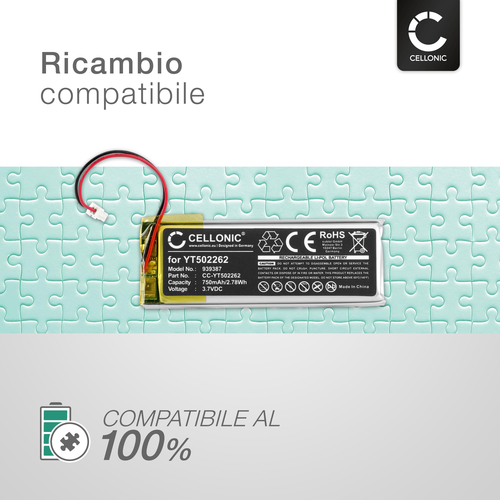 CELLONIC Batteria per Cuffie Compatibile Midland BTX1 Pro BTX2 Pro 750mAh 3.7V