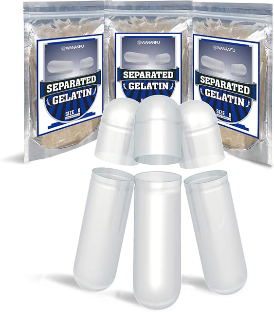 WANANFU Separated Empty Capsules Size 0 Gelatin (1000 Count), Compatible with Capsule Filling Machine Size 0