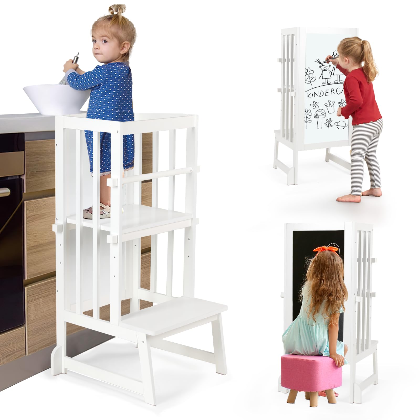 Snapklik.com : 3 Height Adjustable Kids Step Stool, A-Shaped Structure ...
