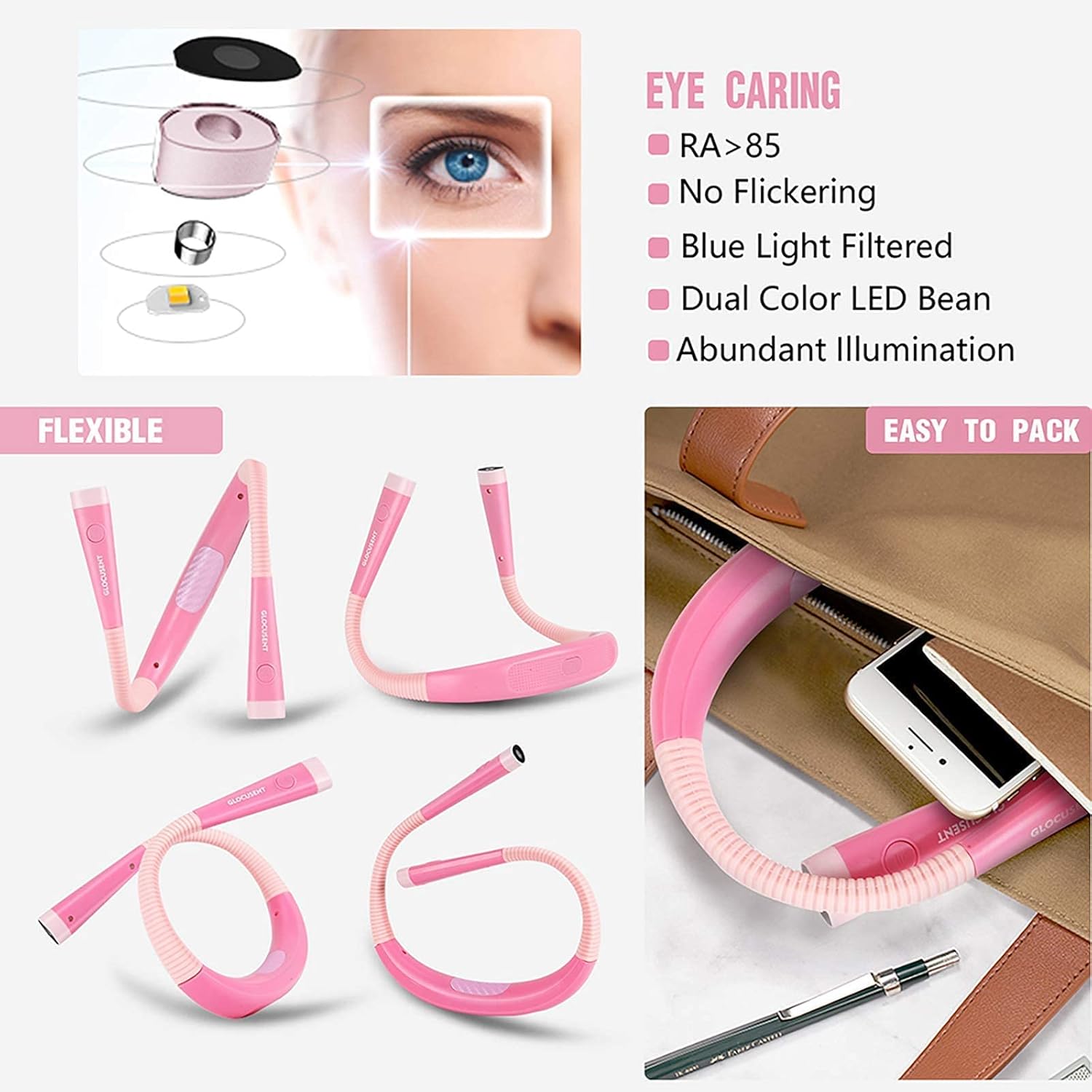 Glocusent LED Neck Reading Light, Book Light for Reading in Bed(2 Pack)