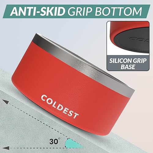 Vista 413 de Coldest Cuenco de metal antioxidante, antideslizante, 3 capas aisladas, acero inoxidable, perro, gato, mascota, antiderrames, sólido, para agua