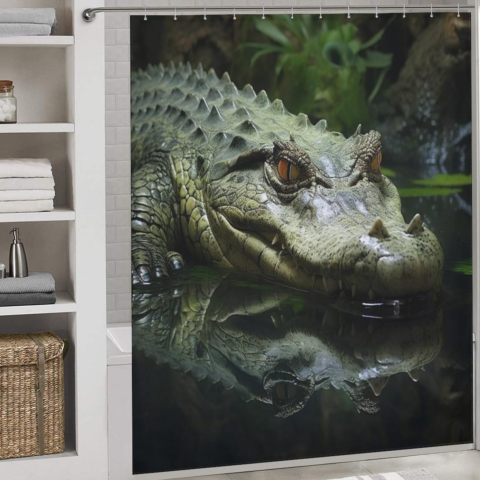 Rideau de douche tissu lavable et imperméable motif crocodile pour baignoire