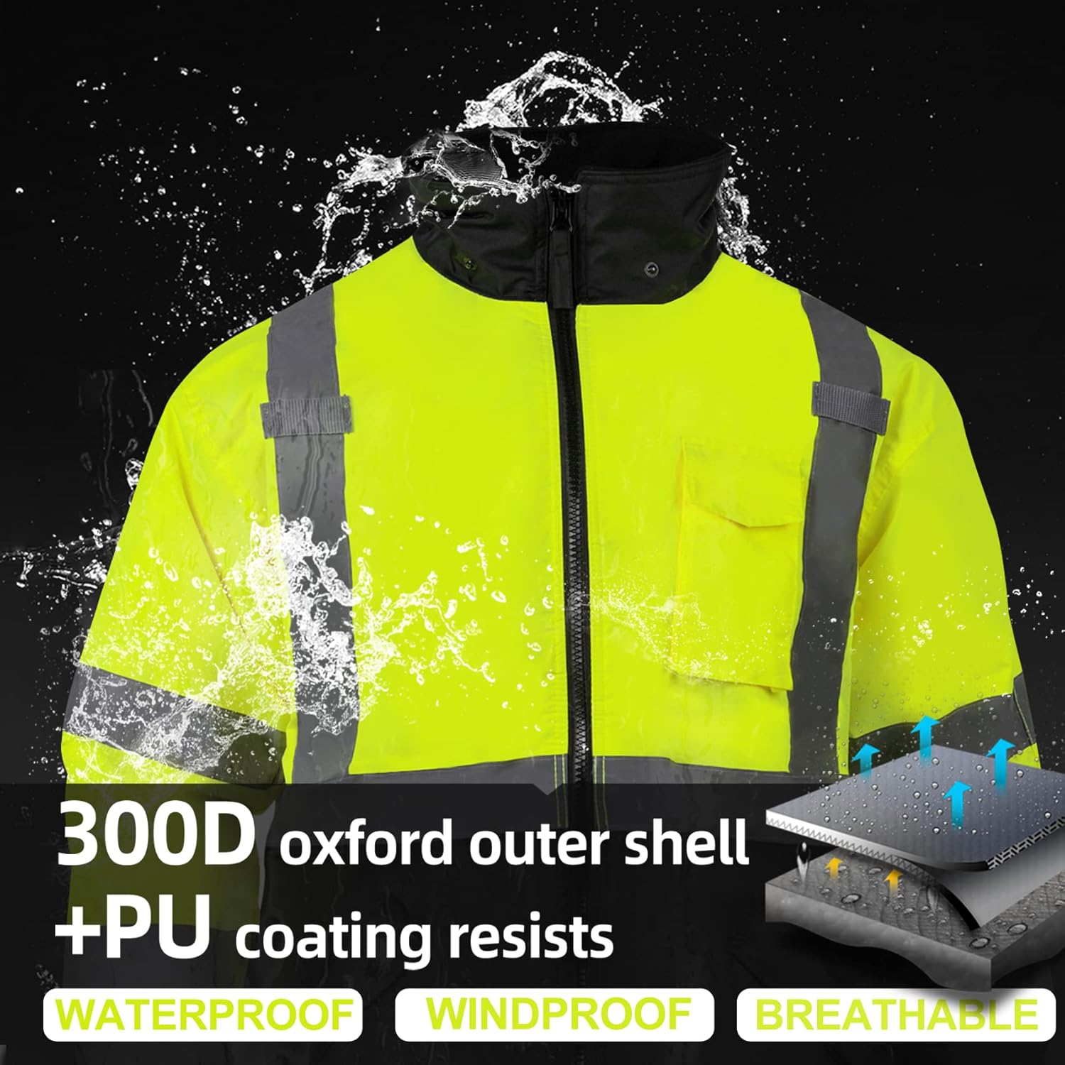 VENDACE High Visibility Reflective Safety Jackets for Men Polar Fleece Lining ANSI Class 3 Hi Vis Winter Bomber Jacket Hoodie(Yellow,XL) - Image 5