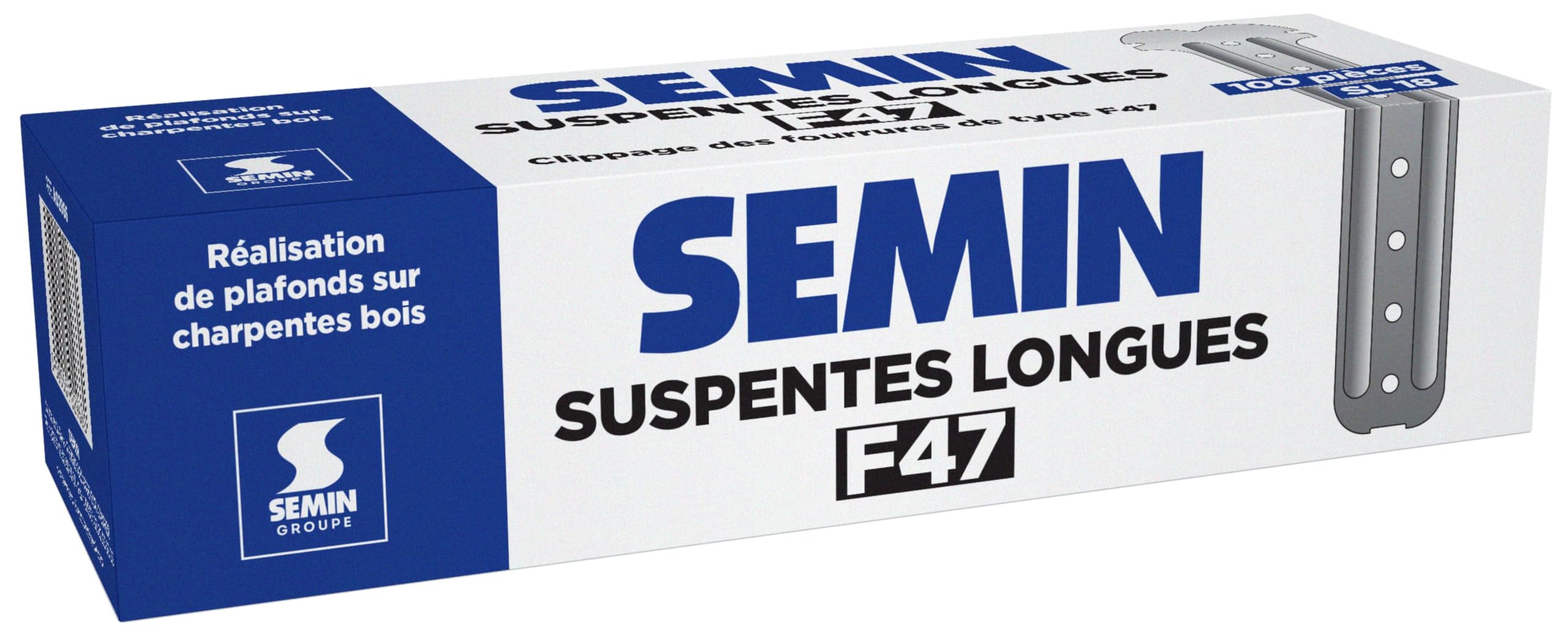 SEMIN Suspentes Longues F47 170 mm – Boîte de 100 – Acier Galvanisé – Fixation Faux Plafond Plaques de Plâtre – Ossature Métallique F45/​F47 – Pose Rapide