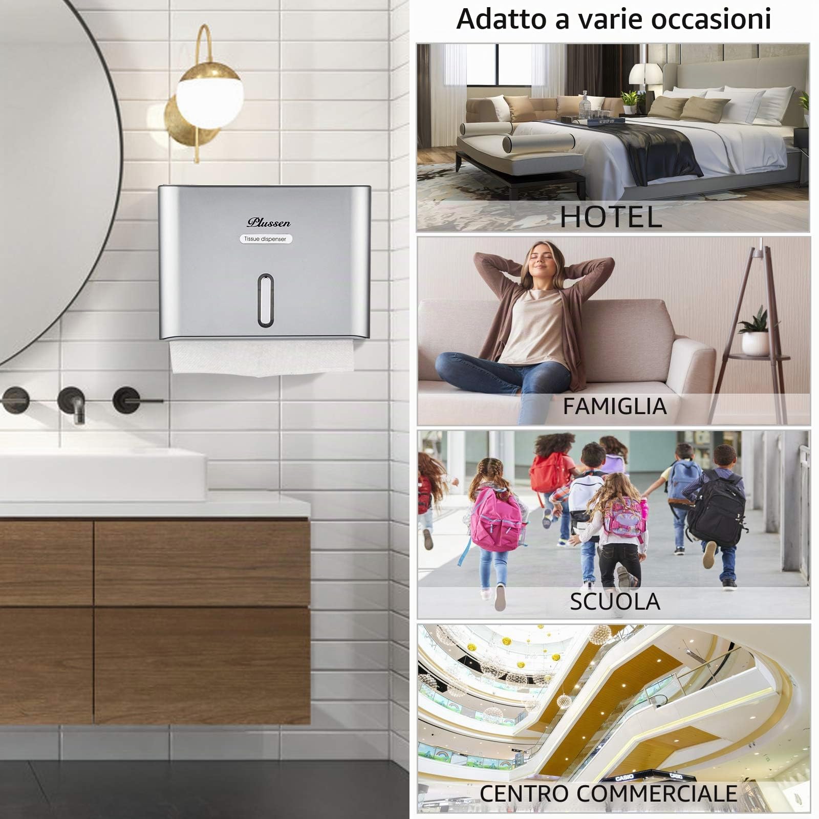 Dispenser di asciugamani di carta ABS igienico Commerciale per asciugamani pieghevoli Montato a parete (6007-grigio)
