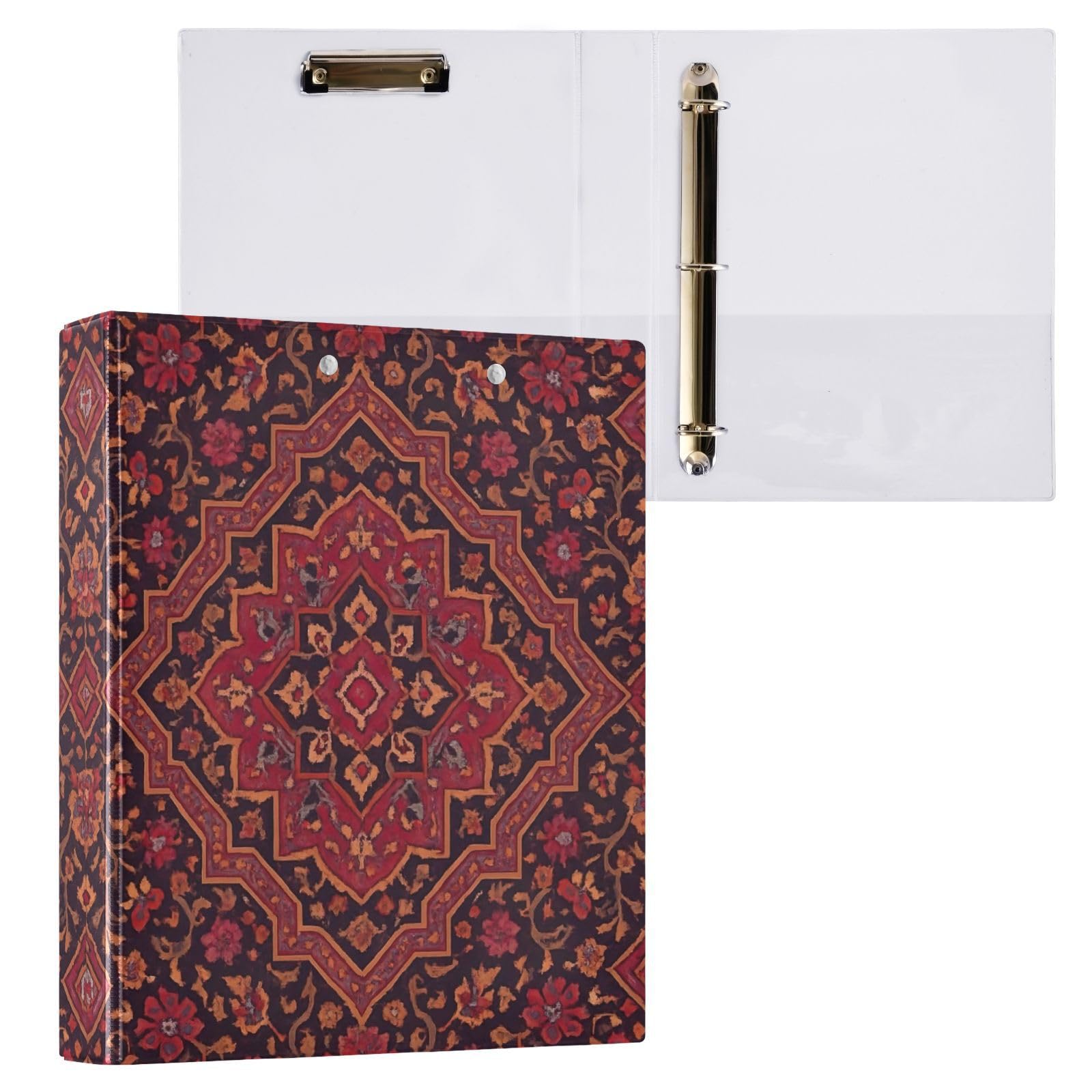 Carpeta floral roja negra de tres anillos de 1.5 pulgadas, carpeta de anillos en D, paquete de 2 | Con portapapeles y bolsillos, para escuela, universidad, oficina