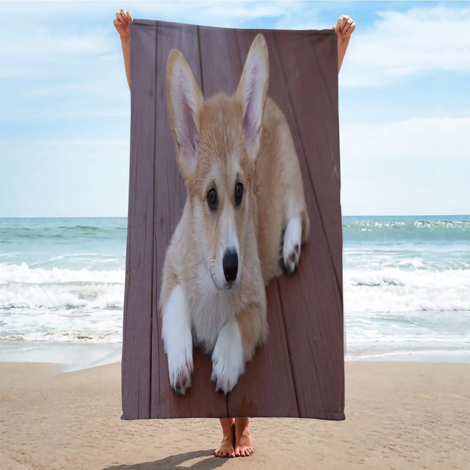 3D Serviette de Plage Chien, Séchage Rapide Microfibre Serviette de Bain, Voyages Camping Vacances Femme Homme Enfant Drap de Plage Chien Serviettes de Plage 150 x 200 cm