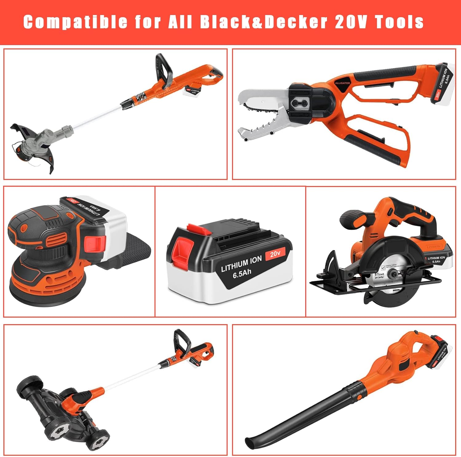 JYJZPB 6.5Ah Battery LB2X4020 Compatible for Black and Decker 20V Lithium Battery LB20 LBX20 LBX4020, for Black+Decker LBXR20 Battery Compatible for Black & Decker 20 Volt MAX Cordless Tools - Image 3