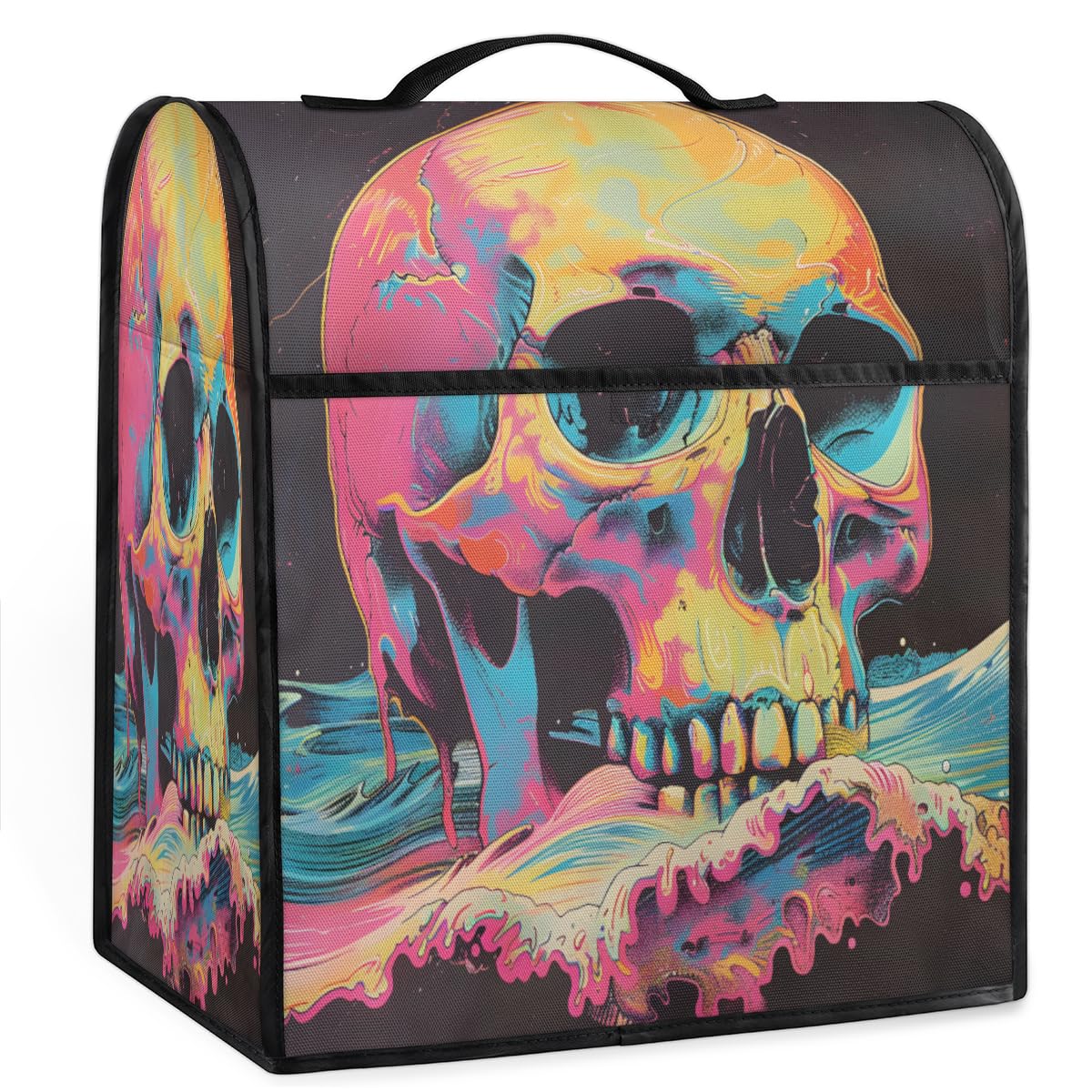 Coffee Maker Cover Colorful Skull Kitchen Appliance Covers Small Appliance Covers Blender Cover Juicer Cover Dust Covers for Kitchen Appliances with Top Handle and Pockets,Washable,B597