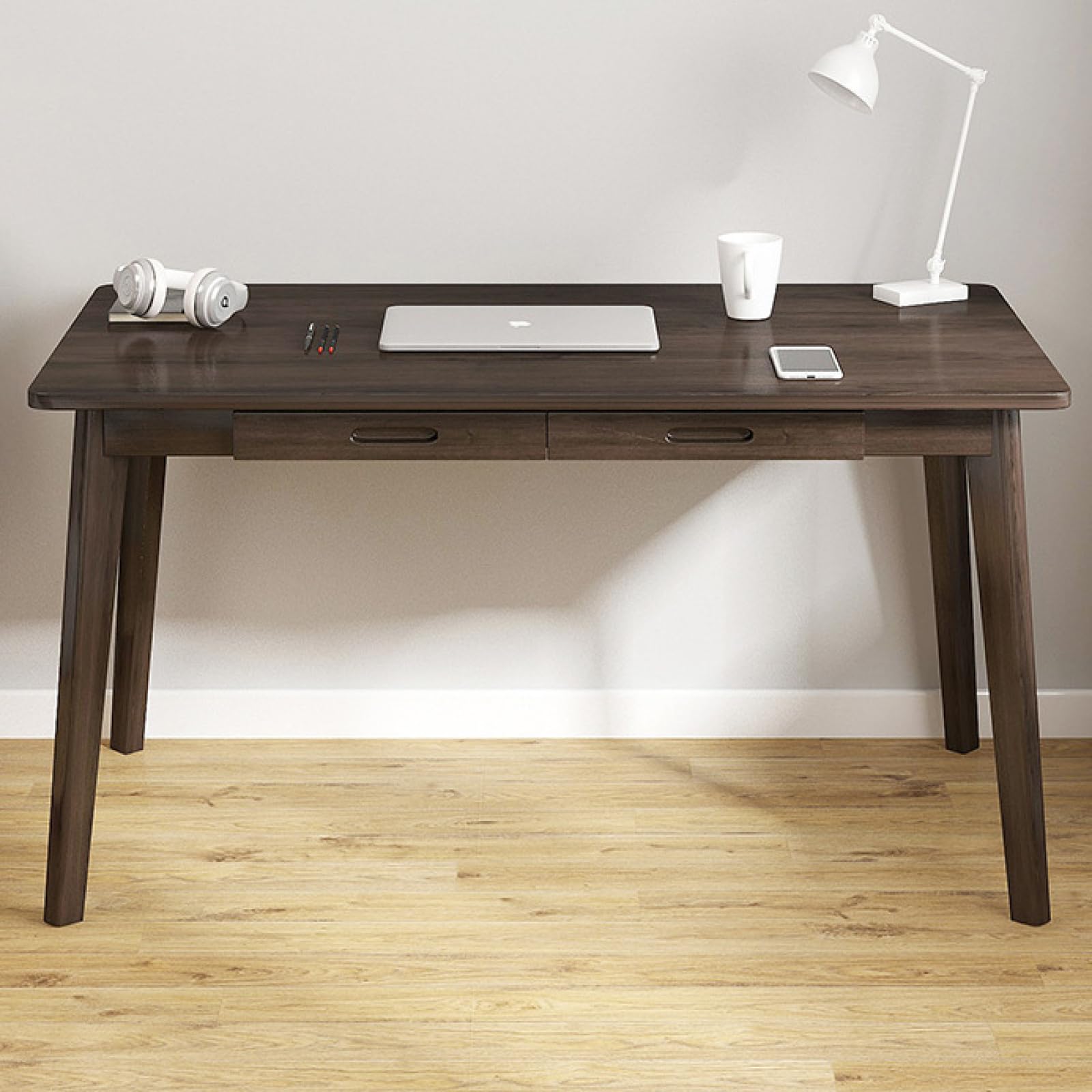 Bureau à domicile compact avec tiroirs et pieds bois massif 47 pouces