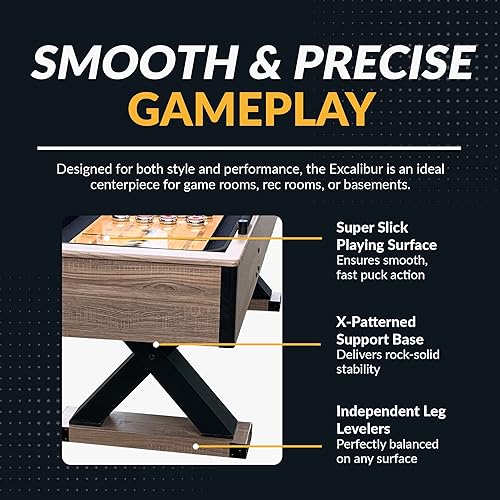 Miniatura 3 de Hathaway Excalibur, mesa de shuffleboard de 9 pies, ideal para salas de juegos familiares, diseñada con un acabado de madera flotante rústica