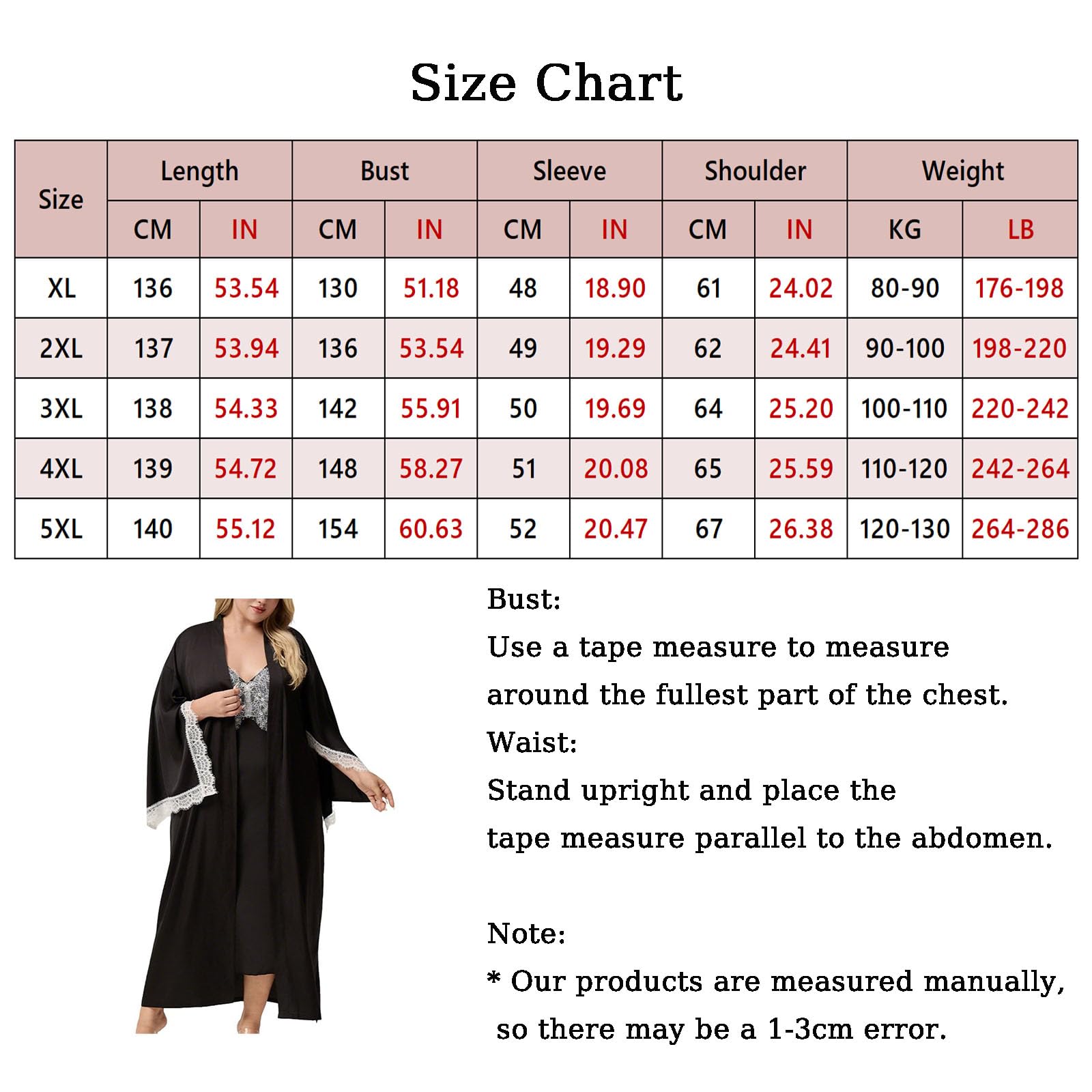 Damski Zestaw Nocny Plus Size: Seksowna Koszulka BieliźNiana Z Dekoltem Szlafrok MięKka I Przewiewna Odzież Do Spania Oraz Domowego Wypoczynku