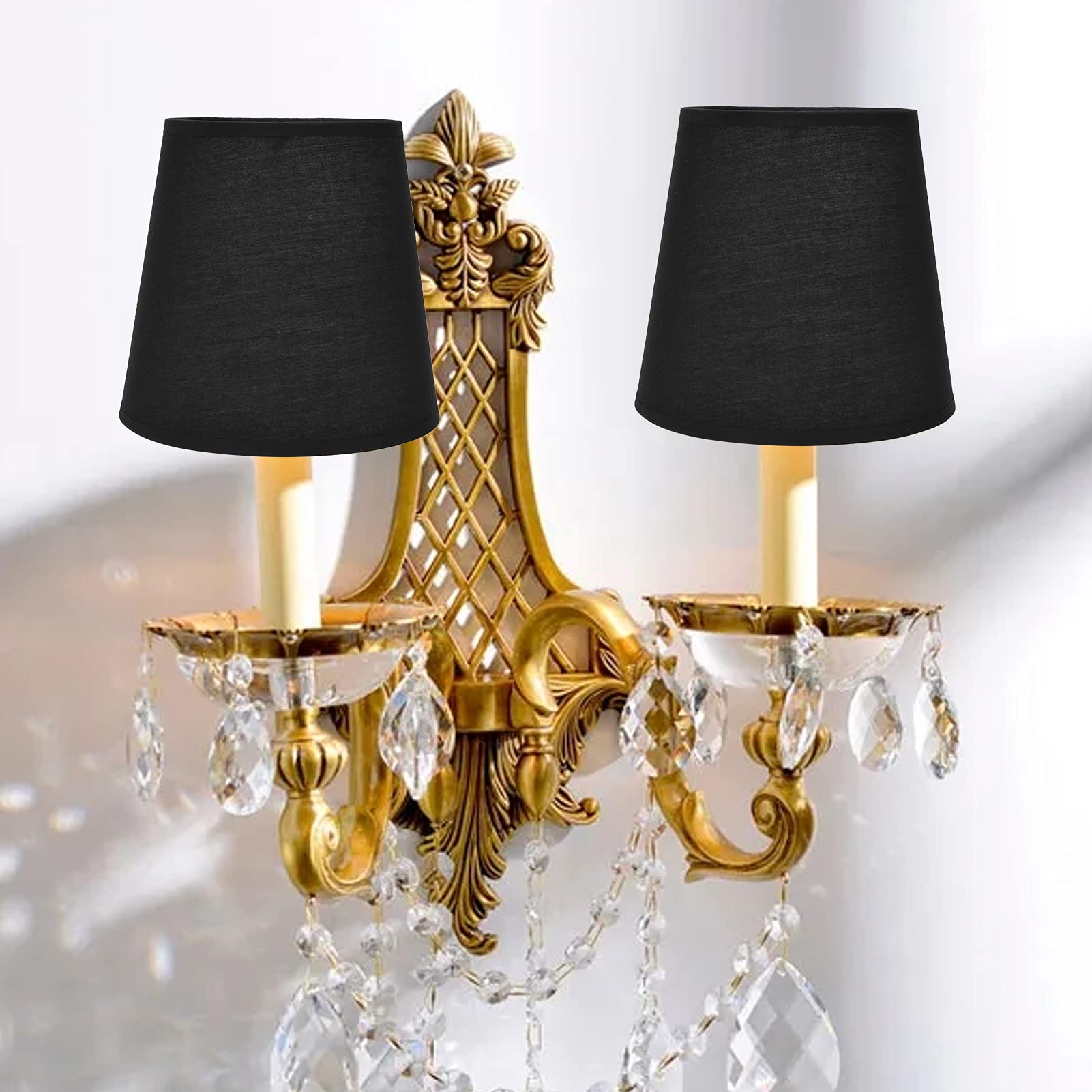 Natudeco 2Pcs Indoor Lamp Shade Table Lampshade Fabric Light Shade E14 Cloth Lamp Cover Home Decoration for E14 Chandeliers Table Lamps and Floor Lamps(Black) - Image 3
