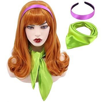 Orange Bangs Synthetic Wigs Bouncy Halloween Costume for Women Dark Orange