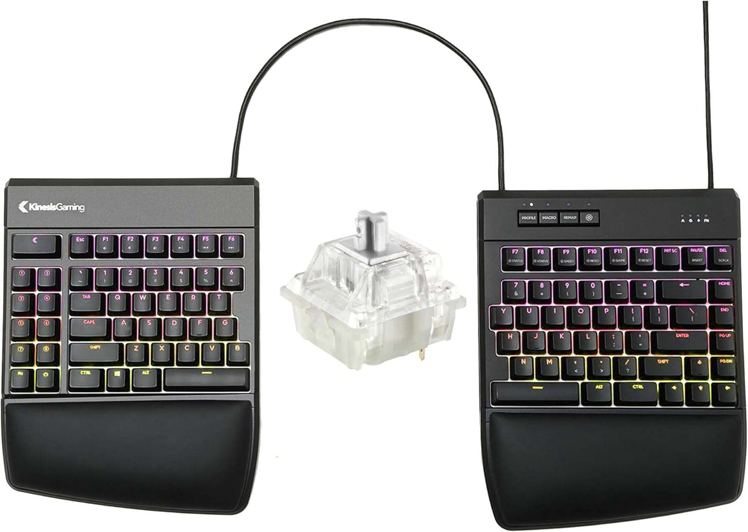 KINESIS Gaming Freestyle Edge RGB Split Mechanical Keyboard | Cherry MX Speed Silver Switches | RGB | Ergonomic | Detachable Palm Support | Fully Programmable | TKL | Available Tenting
