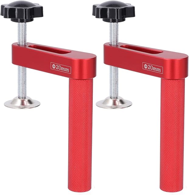 EVGATSAUTO Bench Dog Clamp, Aluminum Alloy Dog Hole Clamp 20mm, Manual Hold Down with Silicone Pads, 2 Pack for Woodworking Milling Cutting Sanding Workbench Users