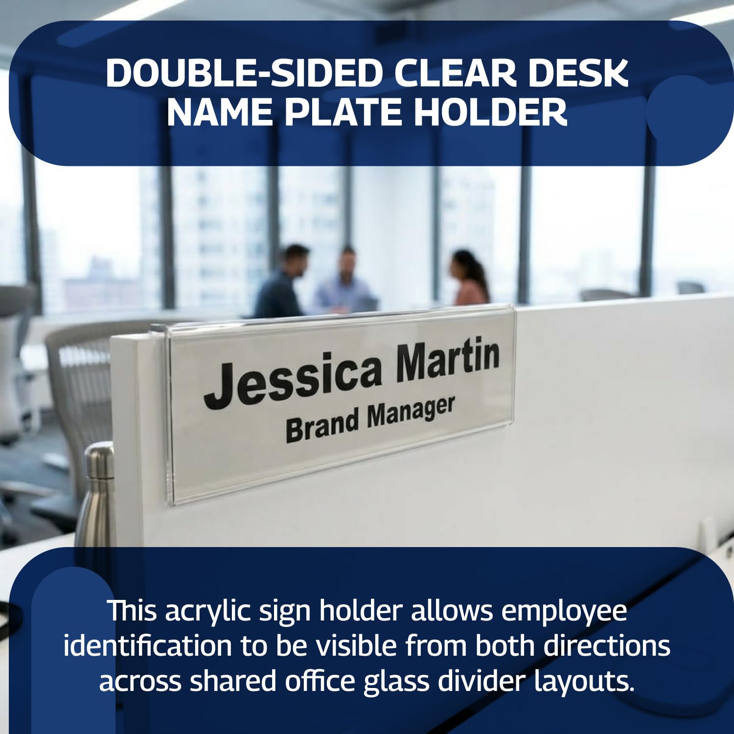 Plastic Products Mfg - Soporte de placa de identificación de acrílico de 8.5 x 2.5 pulgadas para pared de vidrio de 3/4 pulgadas, soporte transparente de doble cara para placa de identificación de