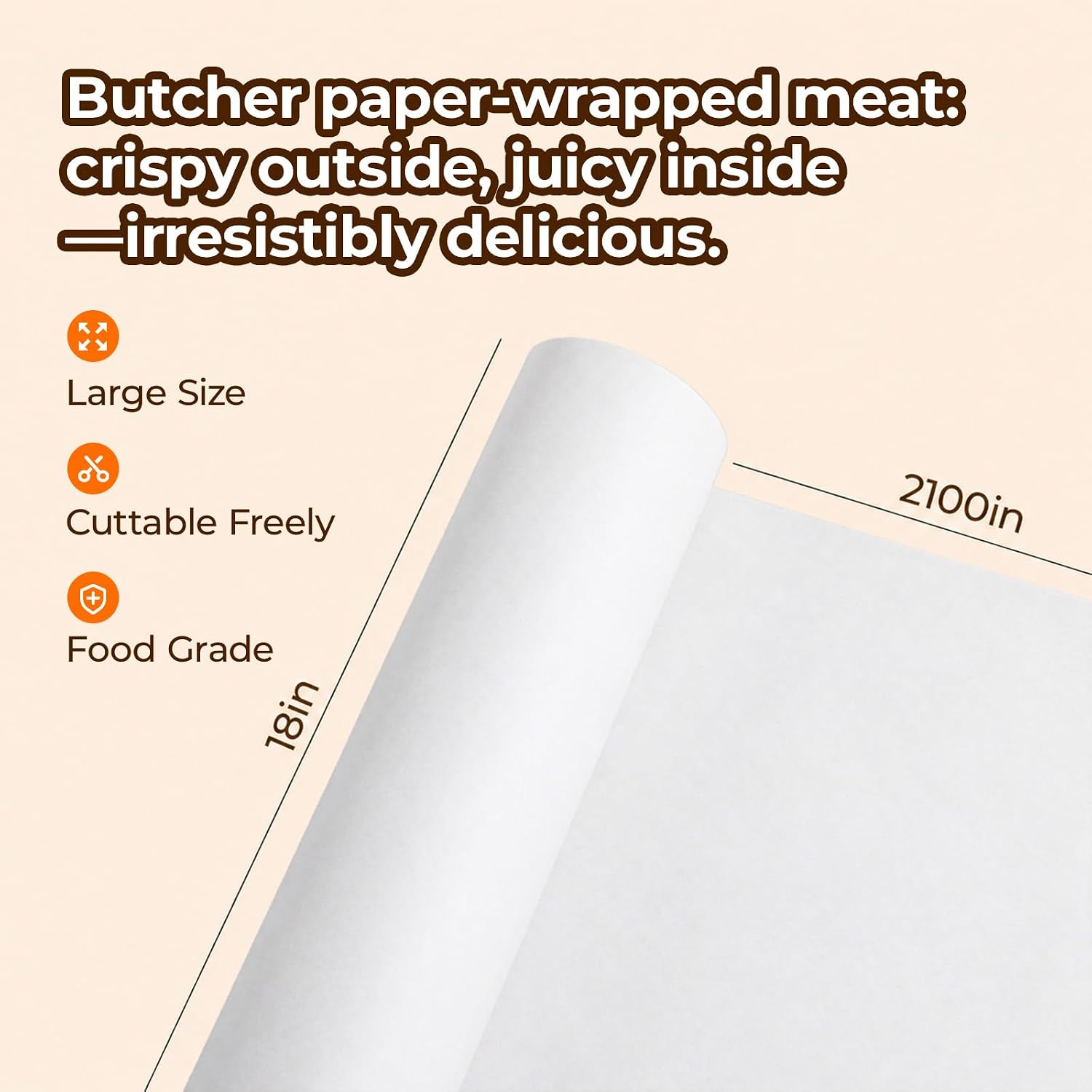 YRYM HT Kraft Butcher Paper Roll - 18"x176Ft Food Grade for BBQ & Smoking